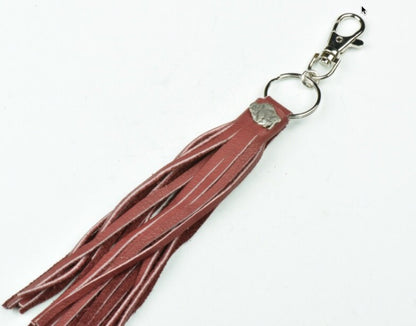 Silver Buffalo and Burgundy Leather Tassel Purse Keychain, 8 inches length, each