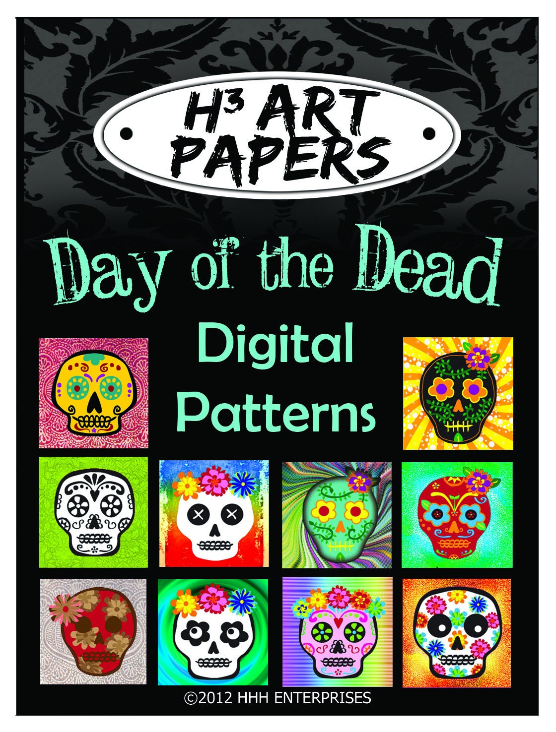 Day of the Dead Digital Patterns with Colorful Sugar Skulls