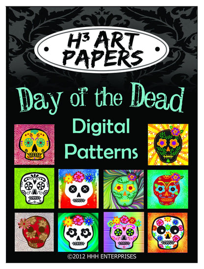 Day of the Dead Digital Patterns with Colorful Sugar Skulls