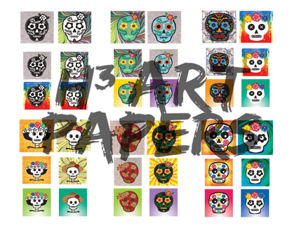 Day of the Dead Digital Patterns with Colorful Sugar Skulls