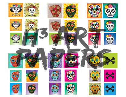 Day of the Dead Digital Patterns with Colorful Sugar Skulls