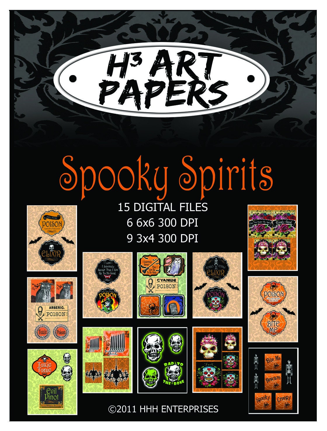 Halloween Digital Patterns, Spooky Spirits, Graphic Images for Jewelry Making and Scrapbooking