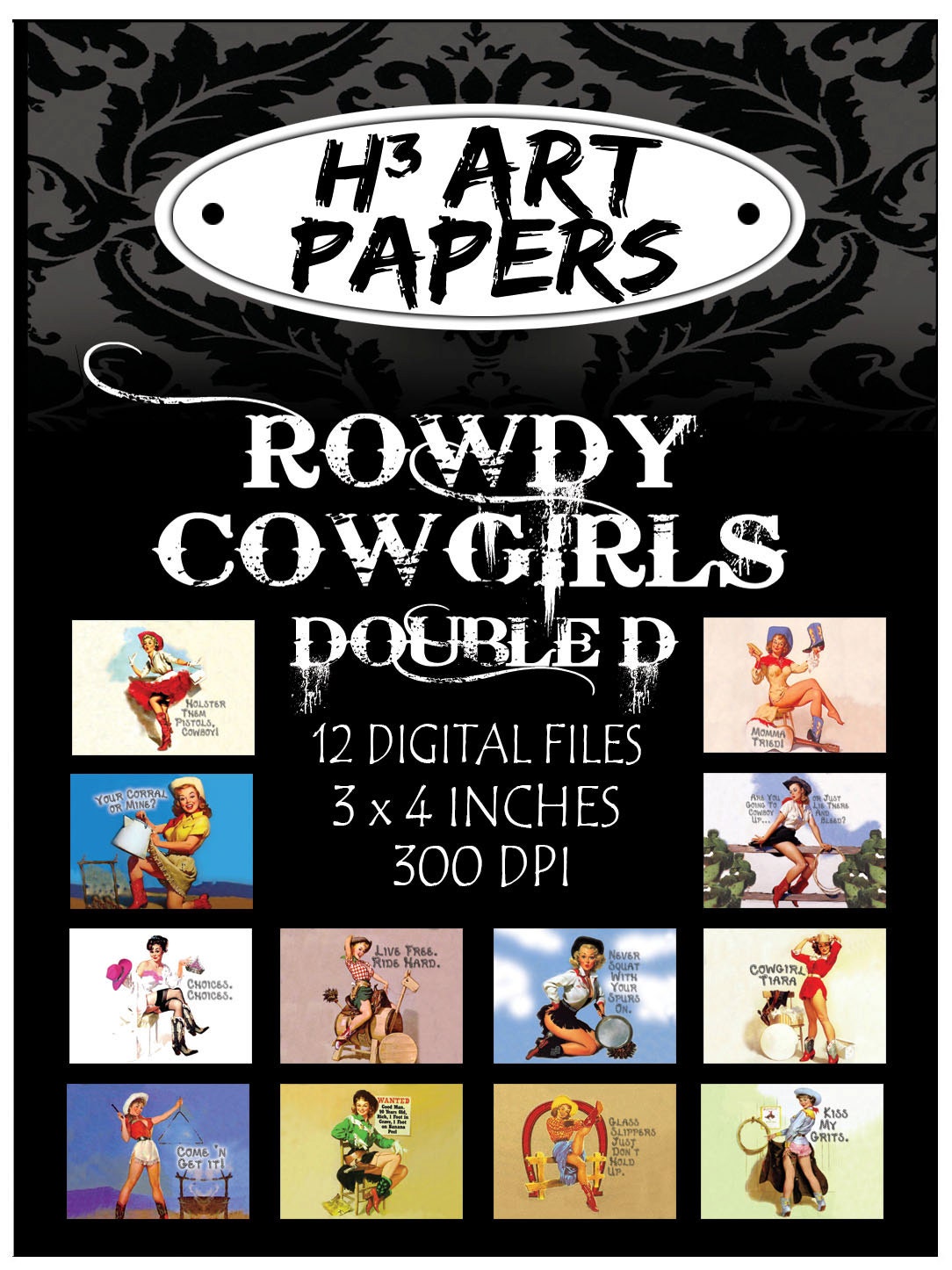 Rowdy Cowgirl Double D Collection Digital Patterns Graphic Images for Jewelry Making and Scrapbooking