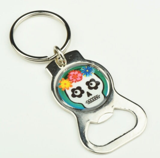 Day of the Dead Sugar Skull Custom Keychain and bottle opener, each