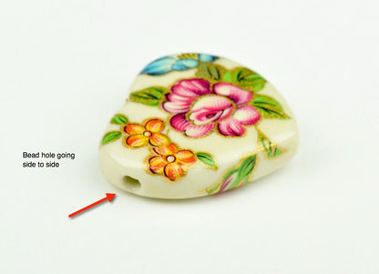 Hand painted Pink Rose Flower Bead, Ivory Ceramic, 27mm x 23mm, Pack of 2