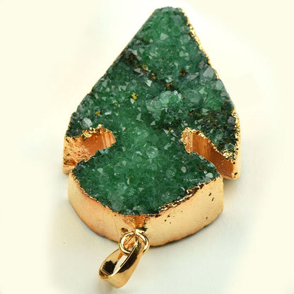 Semi Precious Natural Druzy Arrow Head Pendant set in gold plating, Natural Green Stone Jewelry, each