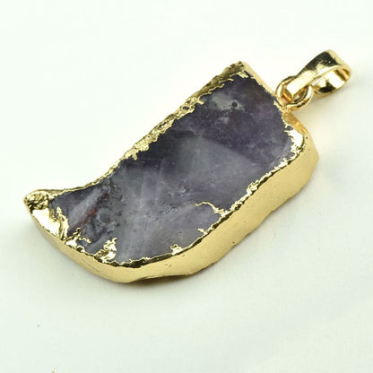 Semi Precious Druzy Pendant set with Gold plate, Natural Purple Stone Jewelry, Each