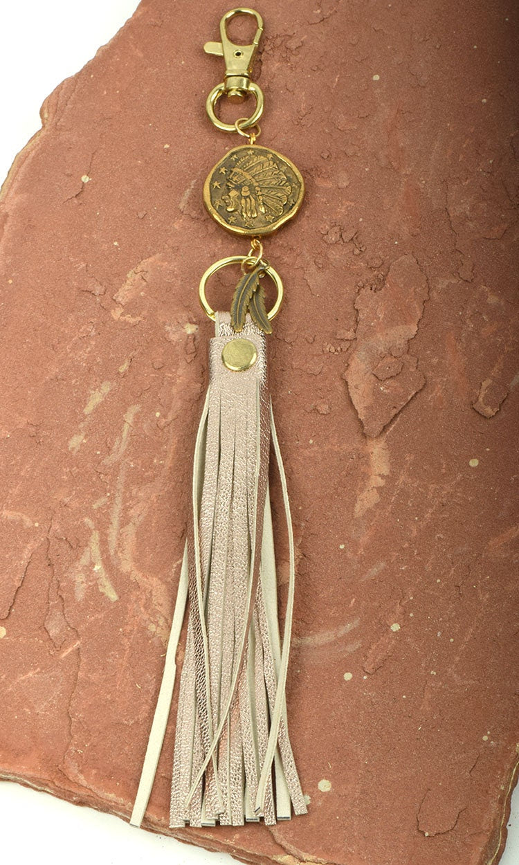 Purse Tassels Indian Focal Bead, 5" leather Tassel, each