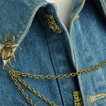 Beetle Bug Insect Collar Tip with Chaser Chain Necklace, antique gold and silver, handmade USA, each