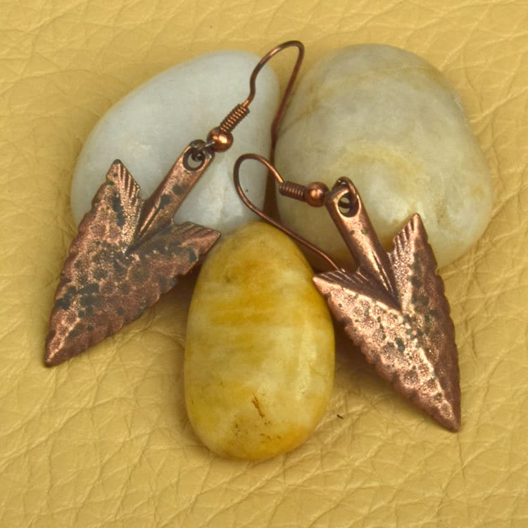 Antique Copper Arrowhead Earrings on Ear Wires, handmade jewelry, One pair