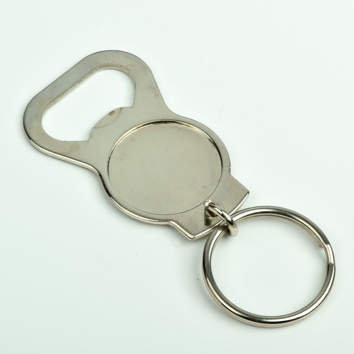 Keychain Bottle Cap Opener, silver plate, bezel , 2 each J819 SILVER