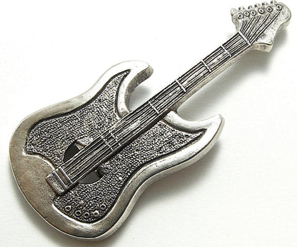 Buckles, Classic Guitar Belt Buckle, bright silver finish, plated , Each