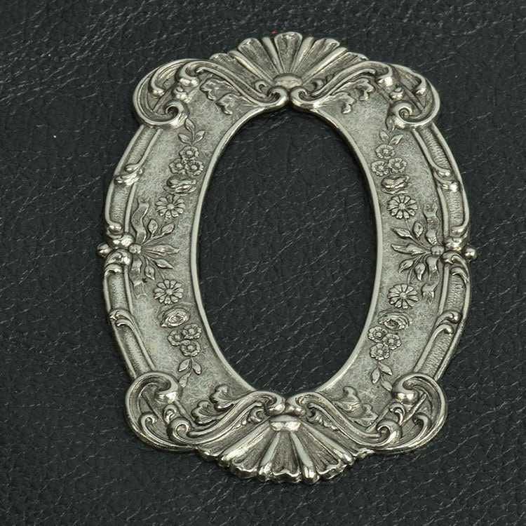 3.3" Ornate Empire Frame Metal Stamping, Vintage, Frame front, classic silver, Made in USA, Each