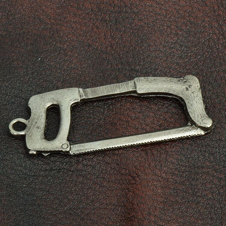 Hack Saw Charm Pendant, 40mm long, zinc casting, antique silver plated, Made in USA, Each