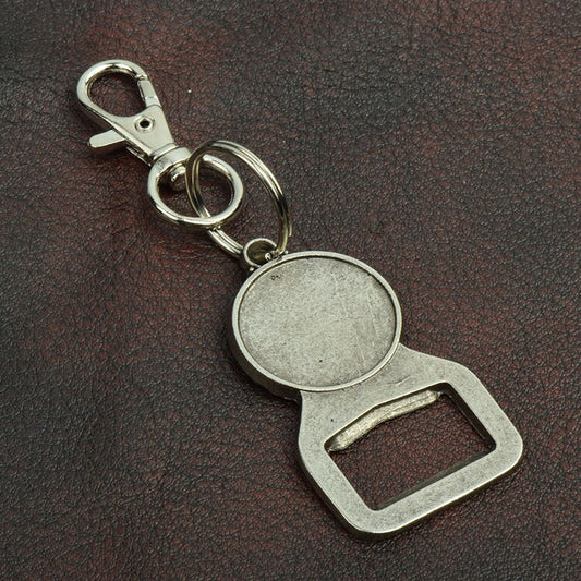 Photo Keychain with bottle opener, cast  bezel for embellishment, 3 each