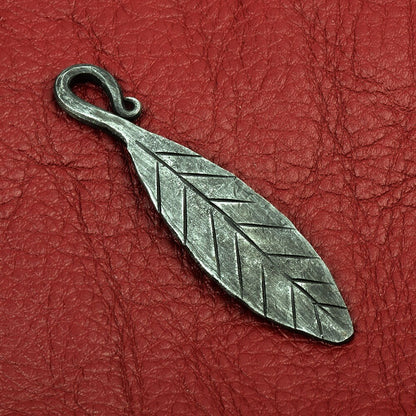 Viking Norse Leaf Pendant, 78mm with look, black forged steel, each