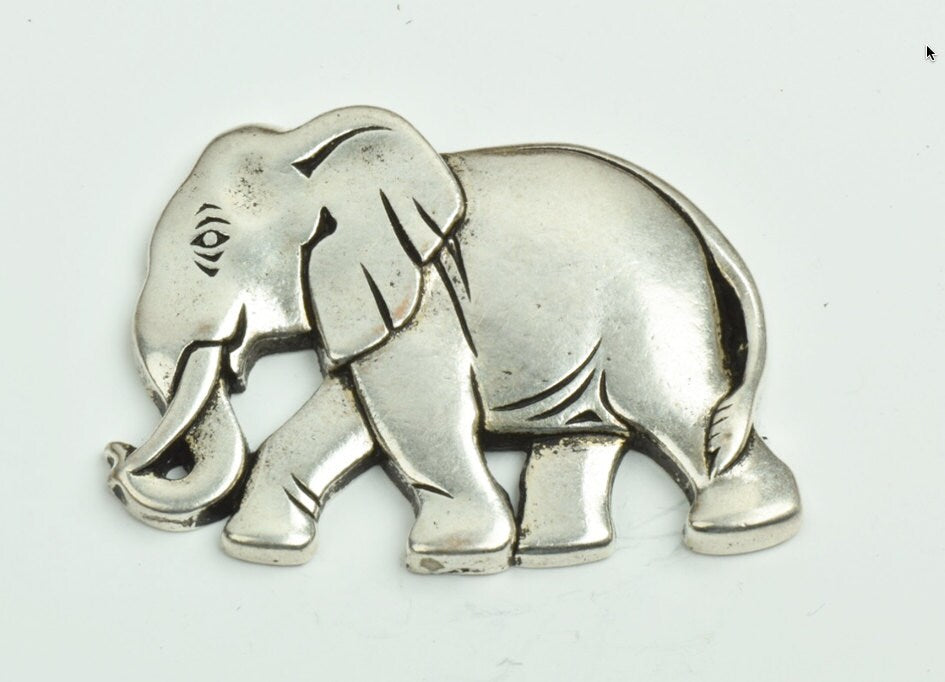 55mm Walking Elephant Pin Cabochon Jewelry Finding, Antique Silver, Flat Back, pack of 2