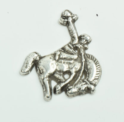 Vintage Bronc Buster Bucking Horse and Cowboy Cabochon, flat back, 31x36mm, Antique Silver or Antique Gold, pack of 6