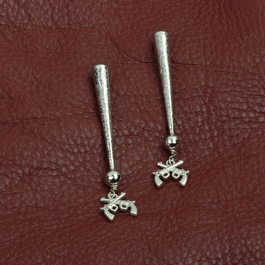 Pistols Bolo Tips, antique silver, Made in USA, set of 2