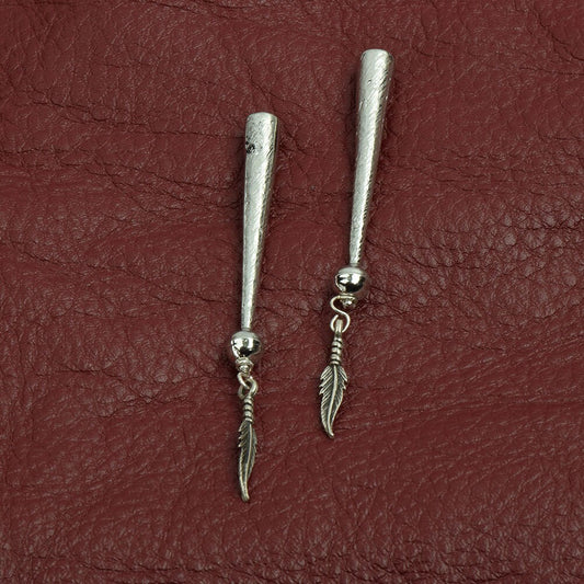 Feather Bolo Tips, antique silver, Made in USA, Set of 2