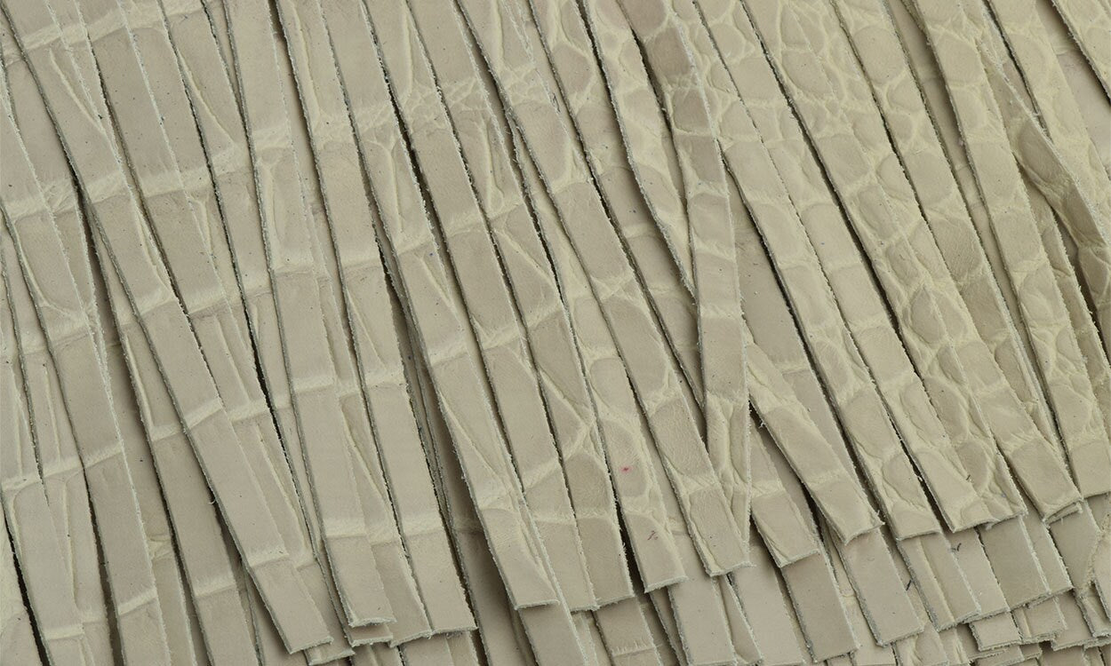 Taupe Reptile Leather Fringe for embellishment of purses, jackets or other accessories, Sold by the Foot (30 cm)