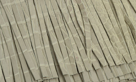 Taupe Reptile Leather Fringe for embellishment of purses, jackets or other accessories, Sold by the Foot (30 cm)