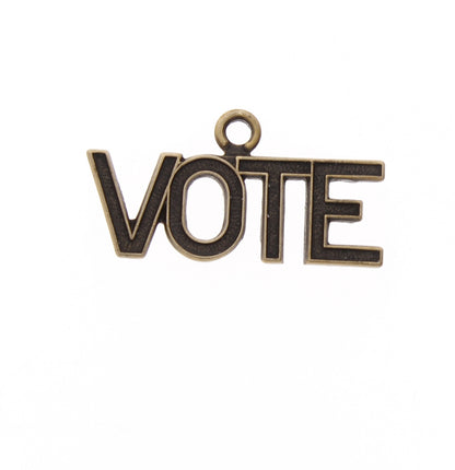 Vote Charm brass , made in USA with ring antique gold, 6 each
