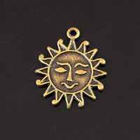 16mm Sun Face Charm, Vintage Gold, pack of 6