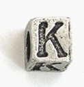 8mm Cast Metal Alphabet Bead, K, pack of 12