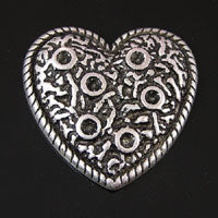 44mm Textured Heart Cabochon w/3mm bezels, Antique silver, Flat back, pack of 6