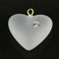 22x24mm Matte Frost Heart Charm Pendant w/3mm Crystal, PK/6