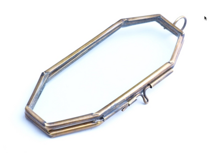 3" Elongated Hexagon, Hinged Glass locket, bronze, 1 each