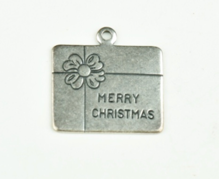 Merry Christmas Package charm, brass and plated silver, sold 6 each