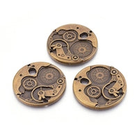 38mm Steampunk Watch CogWheel Charms, Antique Gold, Pack of 3