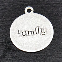 13mm(.5in) Round Stamped Tag Family Charm, Classic Silver pk/6