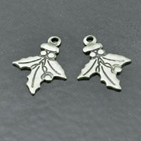 15mm Ant. Silver Christmas Holly Charm, pack of 6