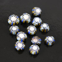 7-10mm Black/Brown/Blue Round Vintage Italian Millefiori Glass Cabochon, pack of 12