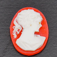 25x18mm Classical Woman's Head, Flat Backed Cameo, White on Carnelian, Each