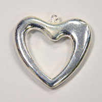 37mm Silver Plated Open Heart Pendant, each