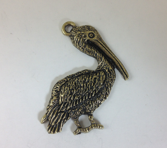 Pelican Charm with Ring, Cast brass antique finish, ea