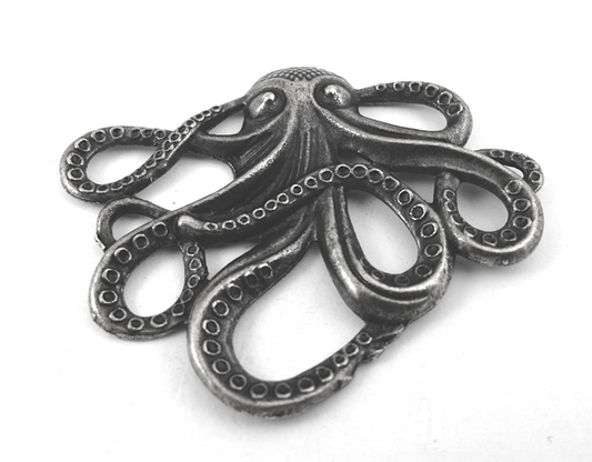 48mm Octopus Squid Charm, Antique Silver, each