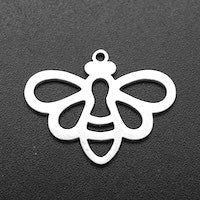 19mm Honey or Mason Bee Silhouette Pendant Charm, Silver, Each