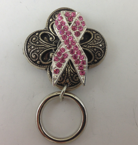 Breast Cancer Ribbon "Find the Cure" Nurses Badge clip holder, Magnetic