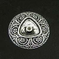 40mm(1.57in) Rnd Ornate w/19mm curved tri-angle set, Flat Back, Ant Classic Silver,- pk/3
