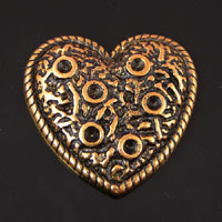 44mm Textured Heart Cabochon w/3mm bezels, Antique Gold, Flat back, pack of 6
