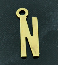 15x6mm N Letter Charm, Vintage Brass Metal Stamping, pk/6