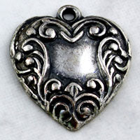 16mm Vintage Metal Heart Charms, classic silver, pack of 6