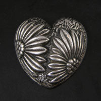37mm Floral Heart Puffed Antiqued Silver Flat Back, ea