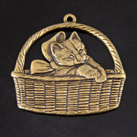 34mm Kitten Basket Charm, Vintage Gold, Pack of 6