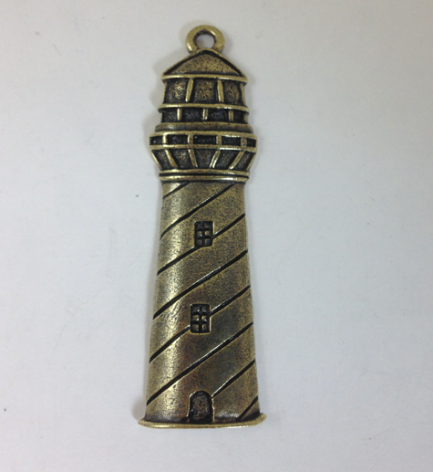 Light House Charm Antique Brass Finish w/ring